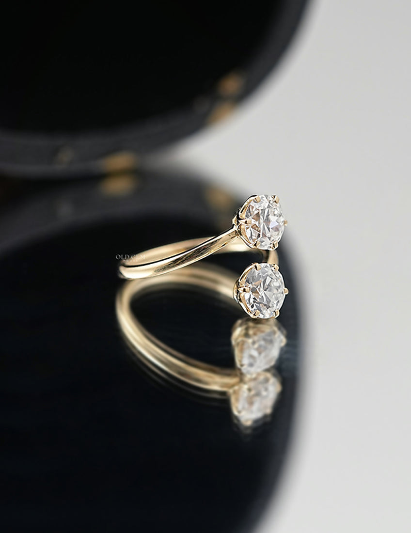 Old European Round Cut Bypass Toi Et Moi Ring-Art Deco Engagement Ring