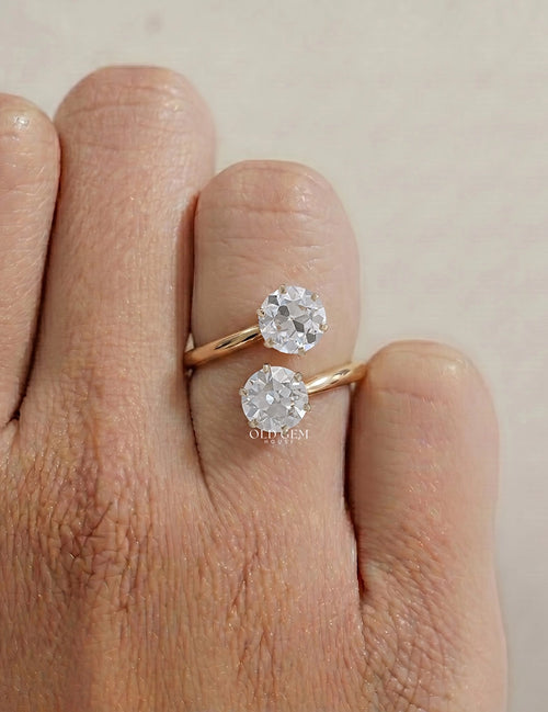 Old European Round Cut Bypass Toi Et Moi Ring-Art Deco
