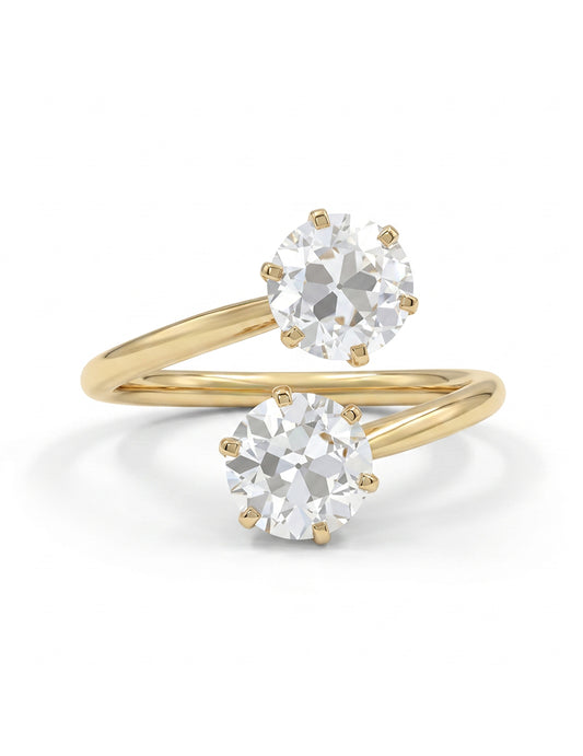 Old European Round Cut Bypass Toi Et Moi Ring-Art Deco Engagement Ring