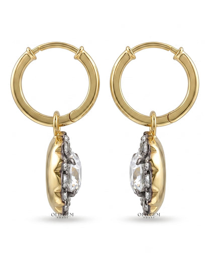 Georgian Style OEC Round Cut Floral Hoop Dangle Earrings Earrings