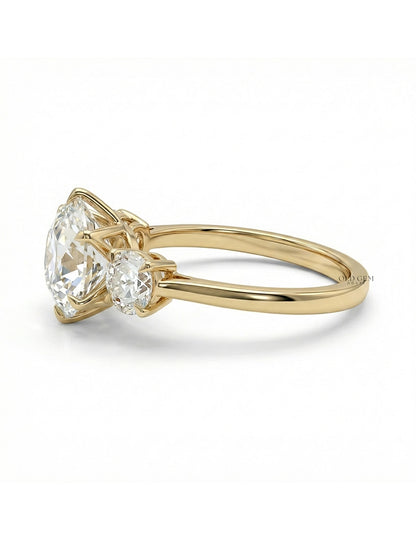 1900s Victorian OEC Round Cut Lab Diamond Three Stone Ring Engagement Ring