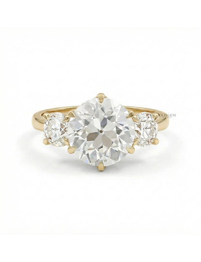 1900s Victorian OEC Round Cut Lab Diamond Three Stone Ring Engagement Ring