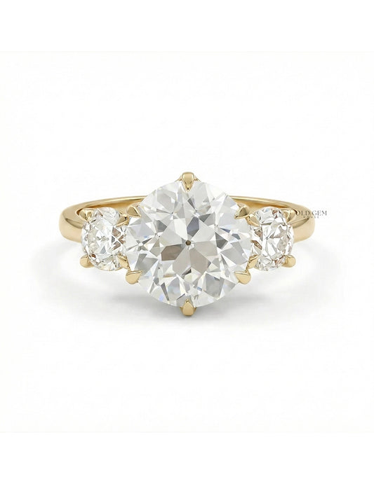 1900s Victorian OEC Round Cut Lab Diamond Three Stone Ring Engagement Ring