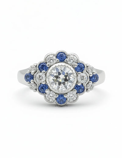 OEC Round Cut Sapphire Halo Engagement Ring