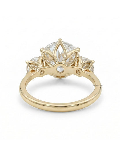 1900s Victorian OEC Round Cut Lab Diamond Three Stone Ring Engagement Ring