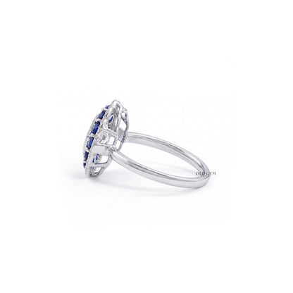 Art Deco Old European Round Cut Sapphire Halo Ring Engagement Ring
