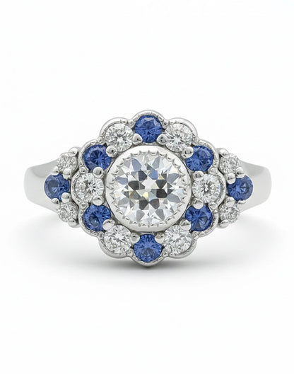 Art Deco OEC Round Sapphire Halo Engagement Ring Engagement Ring