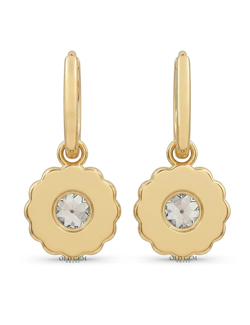 Georgian Style OEC Round Cut Floral Hoop Dangle Earrings Earrings