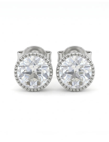 Old European Round Cut Milgrain Stud Earrings Earrings