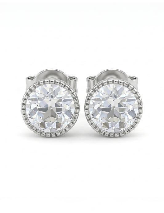 Old European Round Cut Milgrain Stud Earrings Earrings