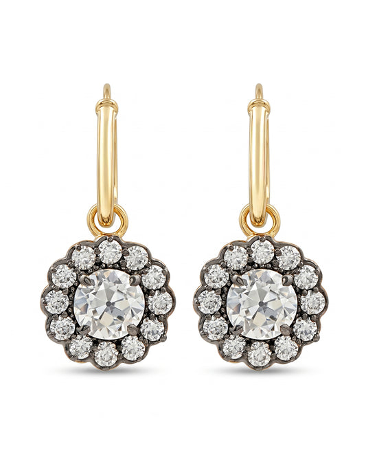 Georgian Style OEC Round Cut Floral Hoop Dangle Earrings Earrings