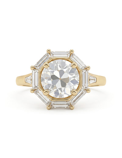 Mid Century Old European Round Cut Lab Diamond Halo Ring