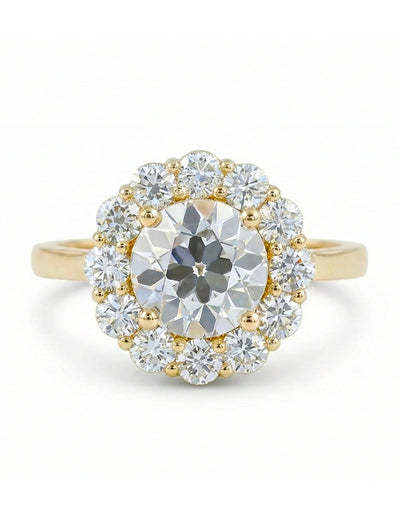 Edwardian Inspired Old European Cut Round Diamond Halo Ring