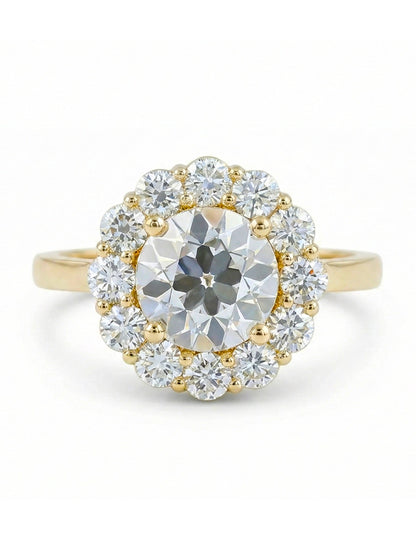 Edwardian Inspired Old European Cut Round Diamond Halo Ring Engagement Ring