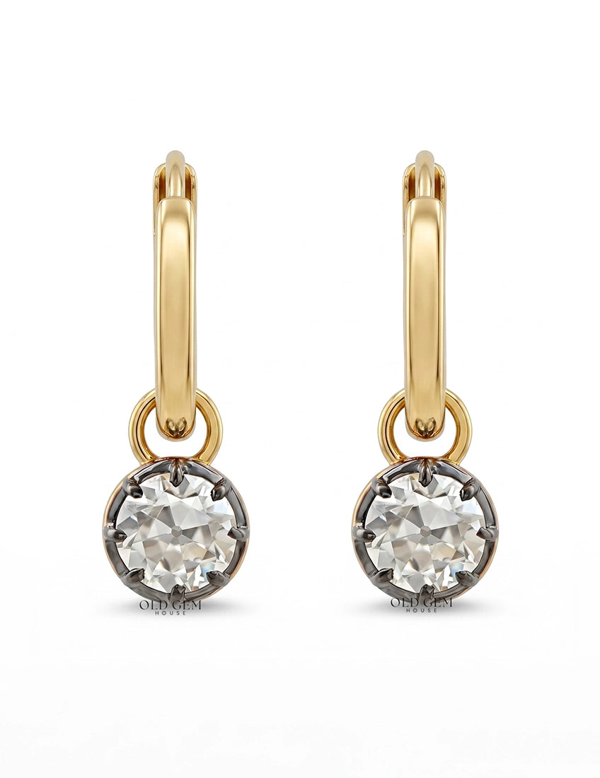 Georgian Style OEC Round Diamond Hoop Earrings Earrings