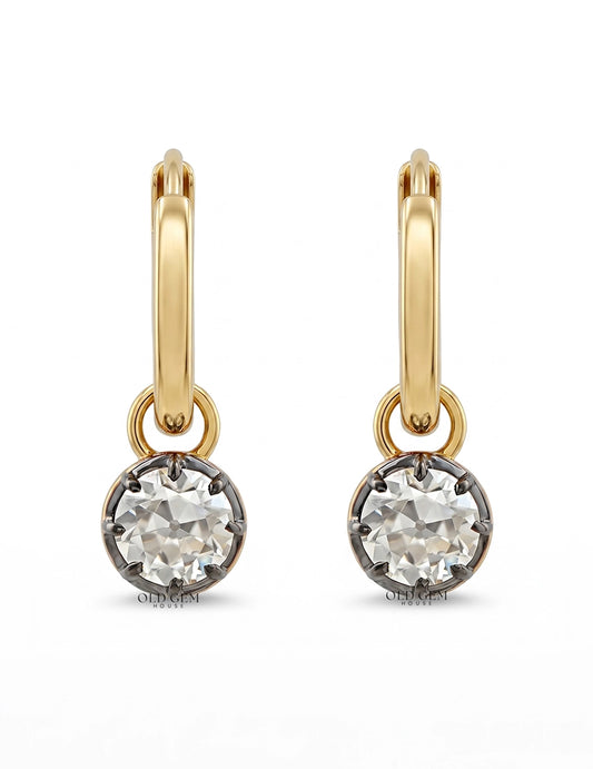 Georgian Style OEC Round Diamond Hoop Earrings Earrings