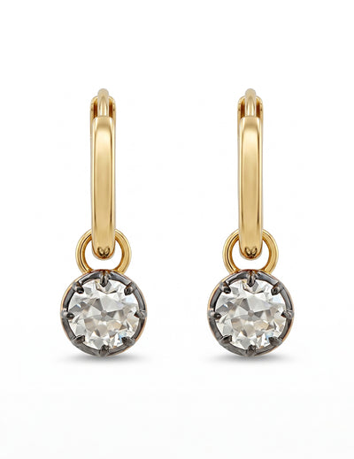 Georgian Style OEC Round Diamond Hoop Earrings