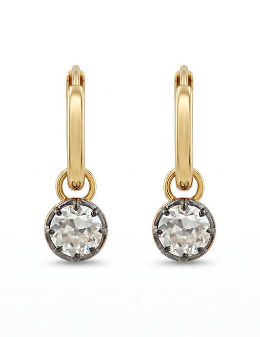 Georgian Style OEC Round Diamond Hoop Earrings Earrings