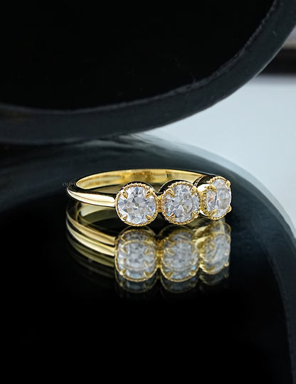 Georgian Old European Cut Round Milgrain Set Trilogy Ring Engagement Ring