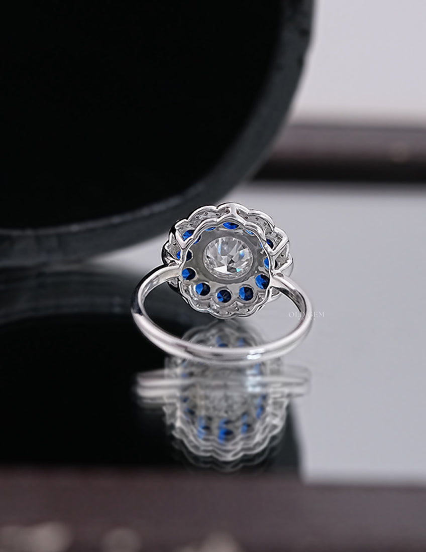 Old European Round Double Halo Ring Engagement Ring