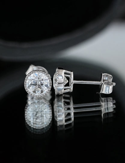 Old European Round Cut Milgrain Stud Earrings Earrings
