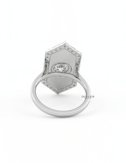 Victorian Style Old European Cut Black Enamel Halo Ring Engagement Ring