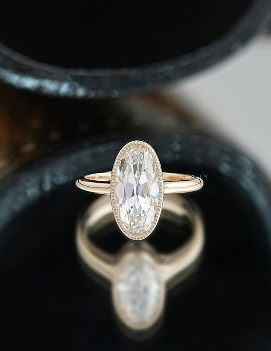 Old Mine Moval Milgrain Set Ring