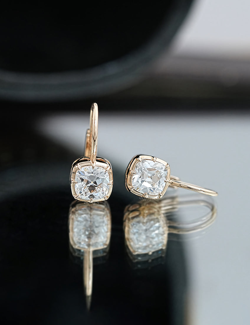 Old Mine Cut Bezel Set Dangle Earrings