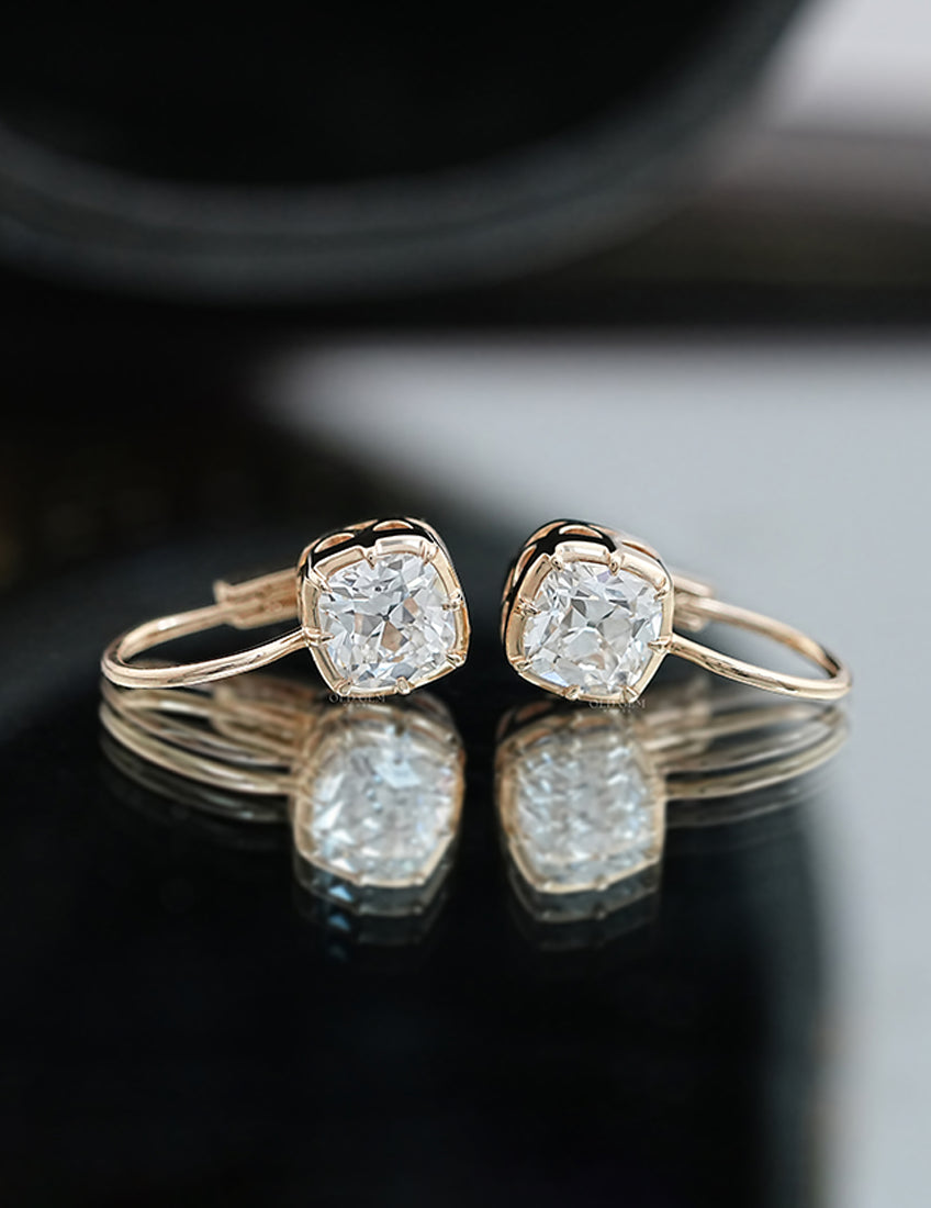 Old Mine Cut Bezel Set Dangle Earrings