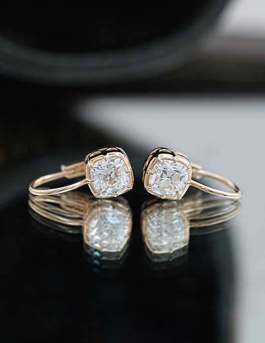 Old Mine Cut Bezel Set Dangle Earrings