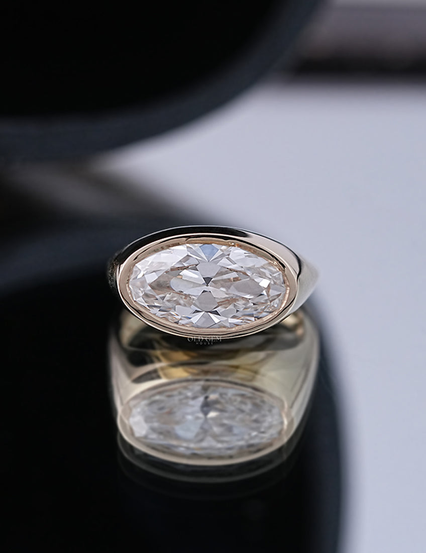 Old Mine Moval Bezel Setting Ring for Men