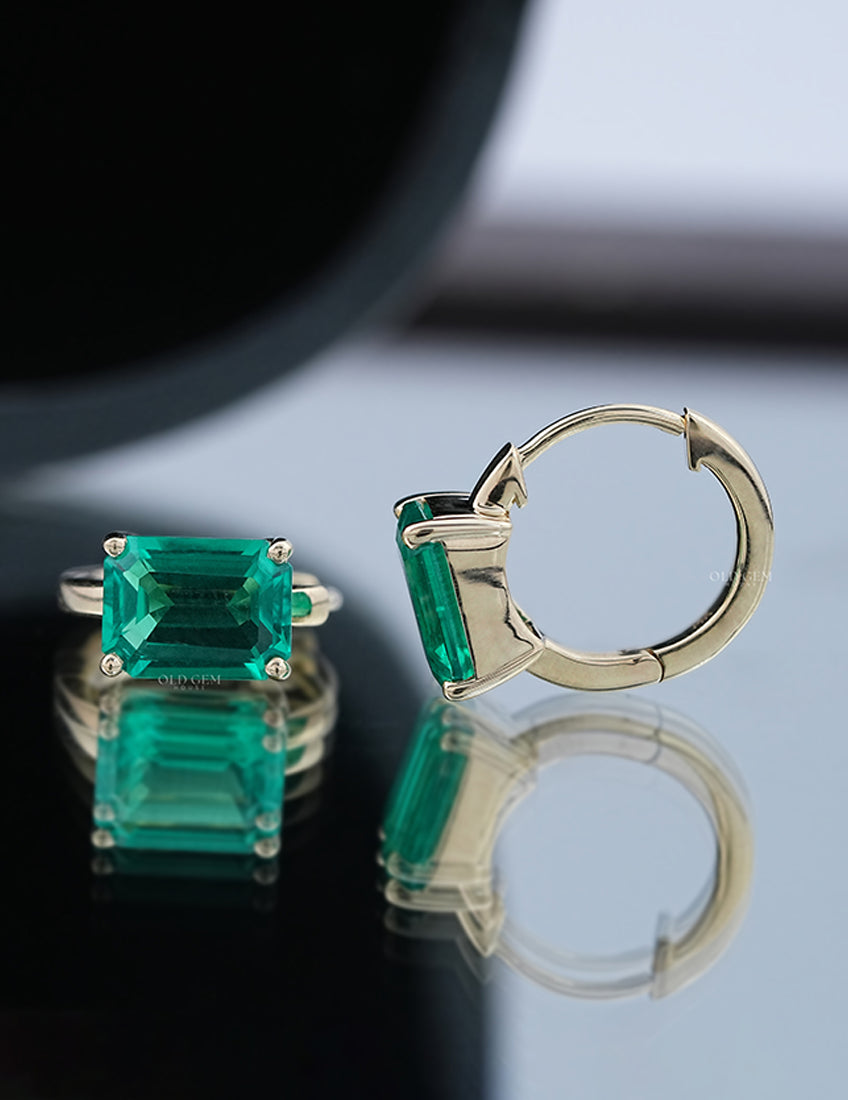 Green Emerald Huggie Hoops