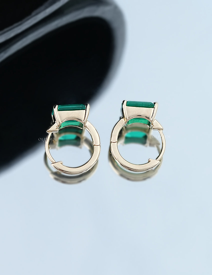 Green Emerald Huggie Hoops