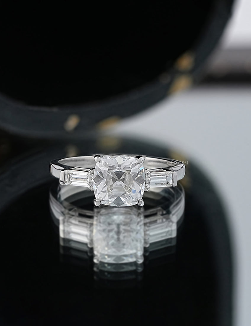 Old Mine Cushion Lab Diamond Trilogy Ring