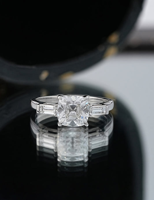 Old Mine Cushion Lab Diamond Trilogy Ring
