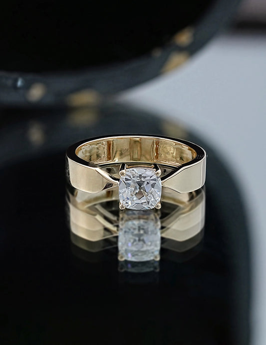 1 CT Vintage Allure Cushion Solo Diamond Ring For Him