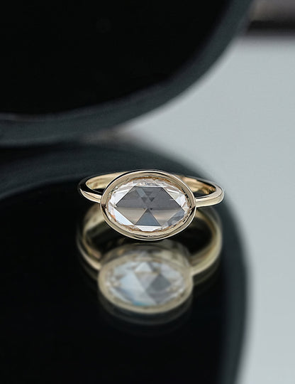 3 CT Soft Faceted Oval Solo Diamond Border Set Ring