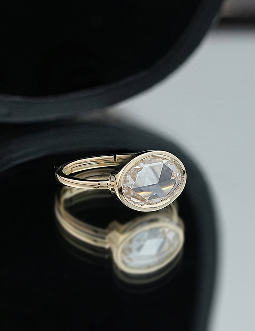 3 CT Soft Faceted Oval Solo Diamond Border Set Ring