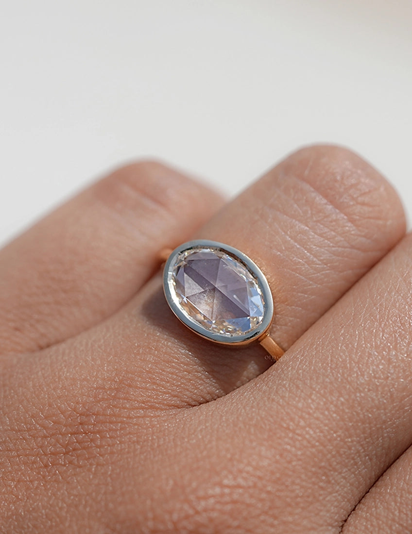 3 CT Soft Faceted Oval Solo Diamond Border Set Ring