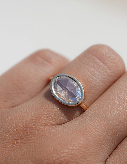 3 CT Soft Faceted Oval Solo Diamond Border Set Ring