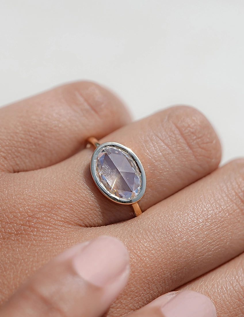 3 CT Soft Faceted Oval Solo Diamond Border Set Ring