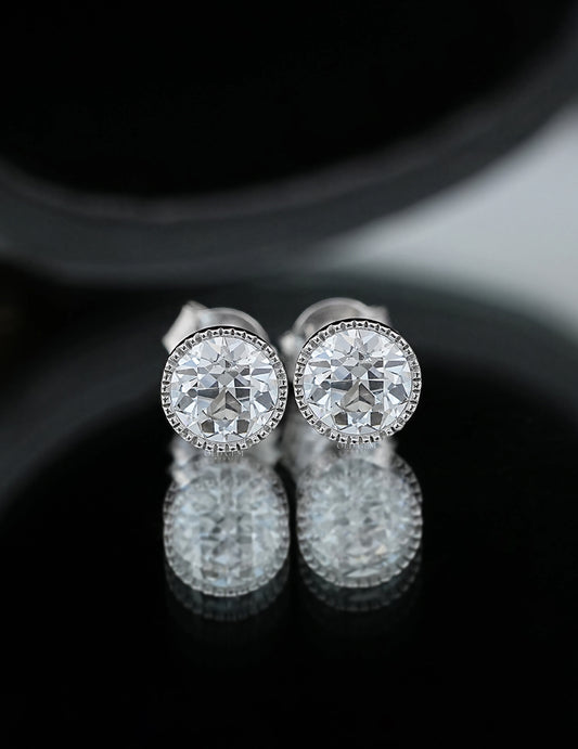 Old European Round Cut Milgrain Stud Earrings