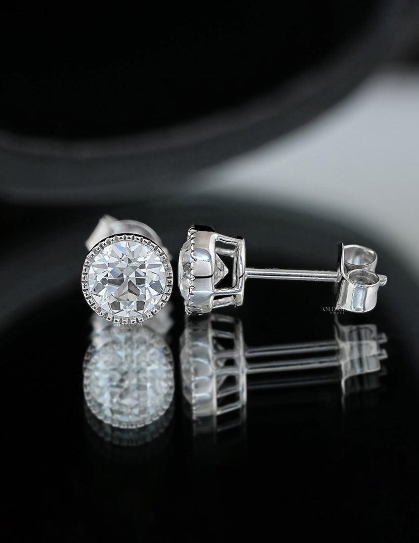 Old European Round Cut Milgrain Stud Earrings