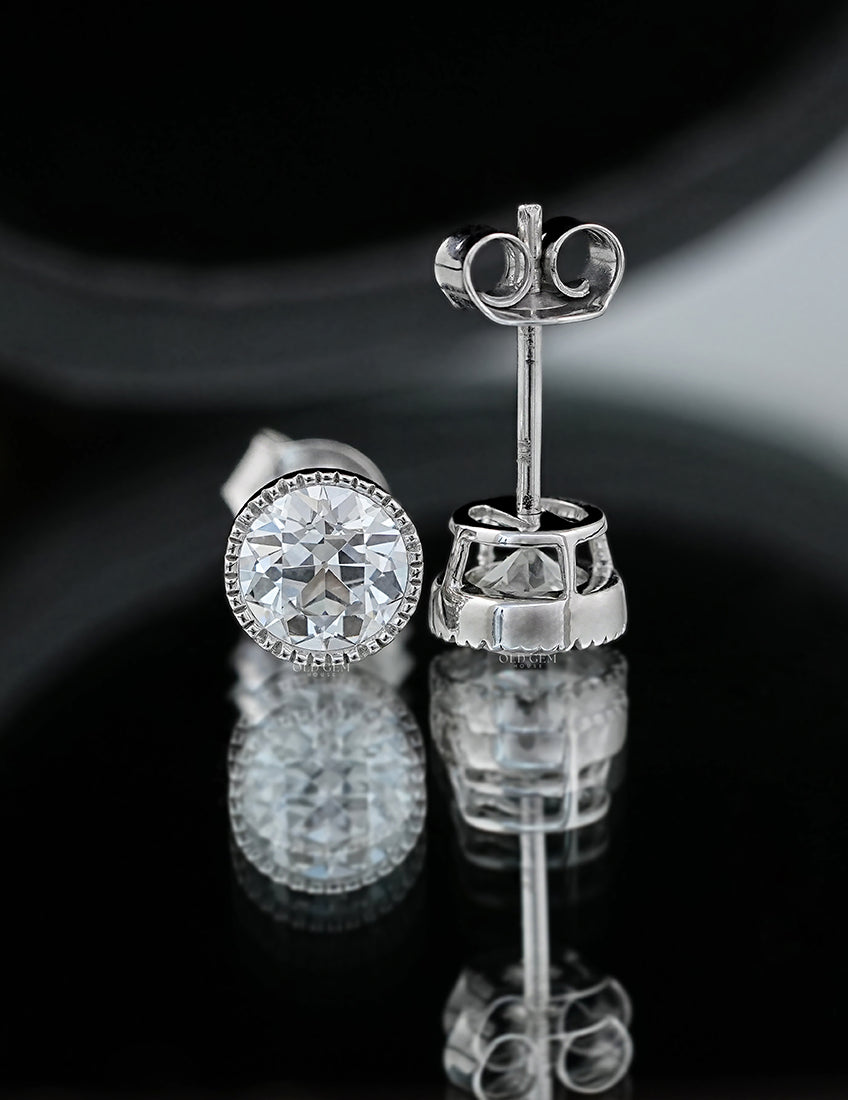 Old European Round Cut Milgrain Stud Earrings