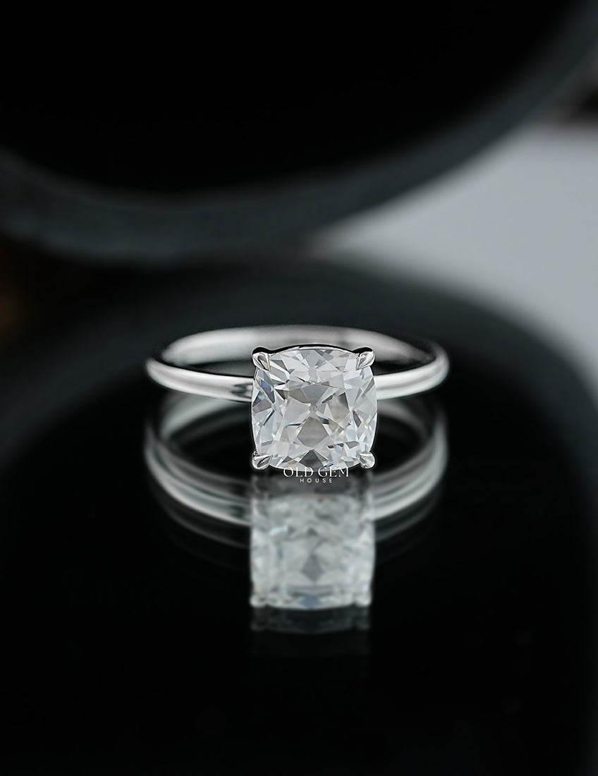 Old Mine Square Cushion Cut Solitaire Ring