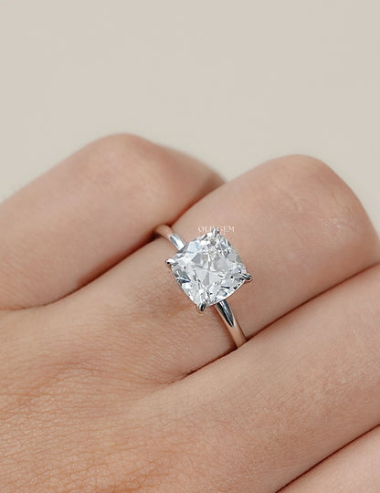 Old Mine Square Cushion Cut Solitaire Ring