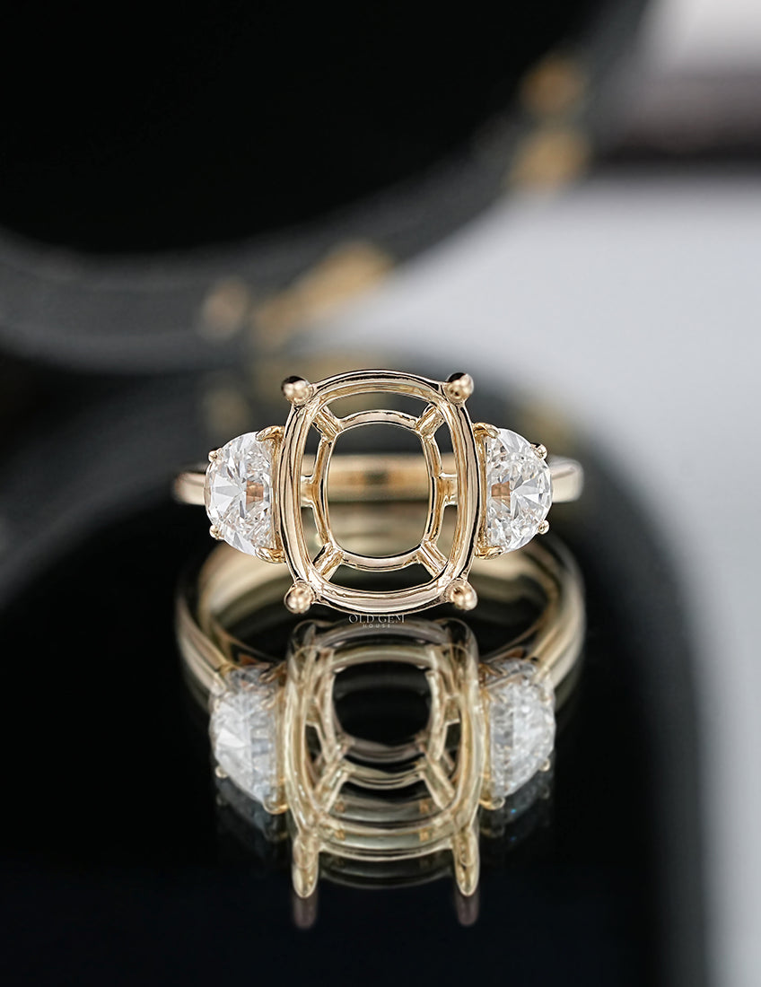 Old Mine Cushion With Half Moon Semi Mount Ring