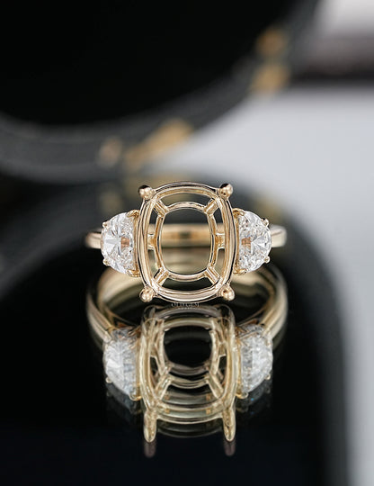 Old Mine Cushion With Half Moon Semi Mount Ring