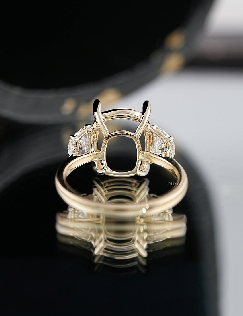 Old Mine Cushion With Half Moon Semi Mount Ring