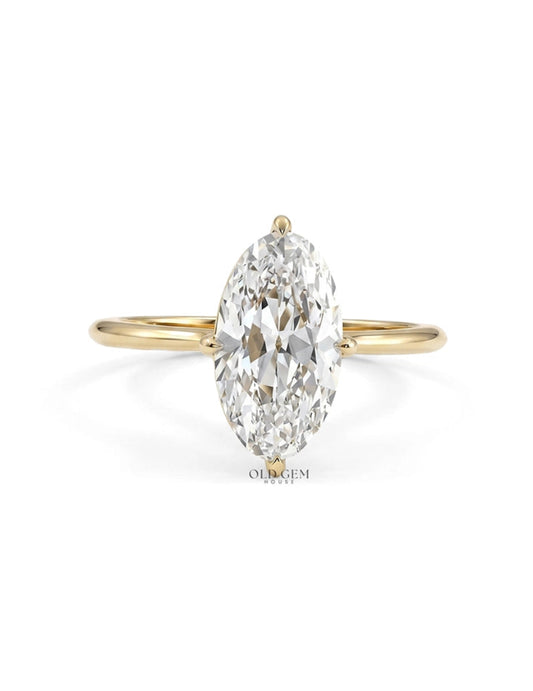 Georgian Old Mine Moval Lab Diamond Solitaire Ring Engagement Ring